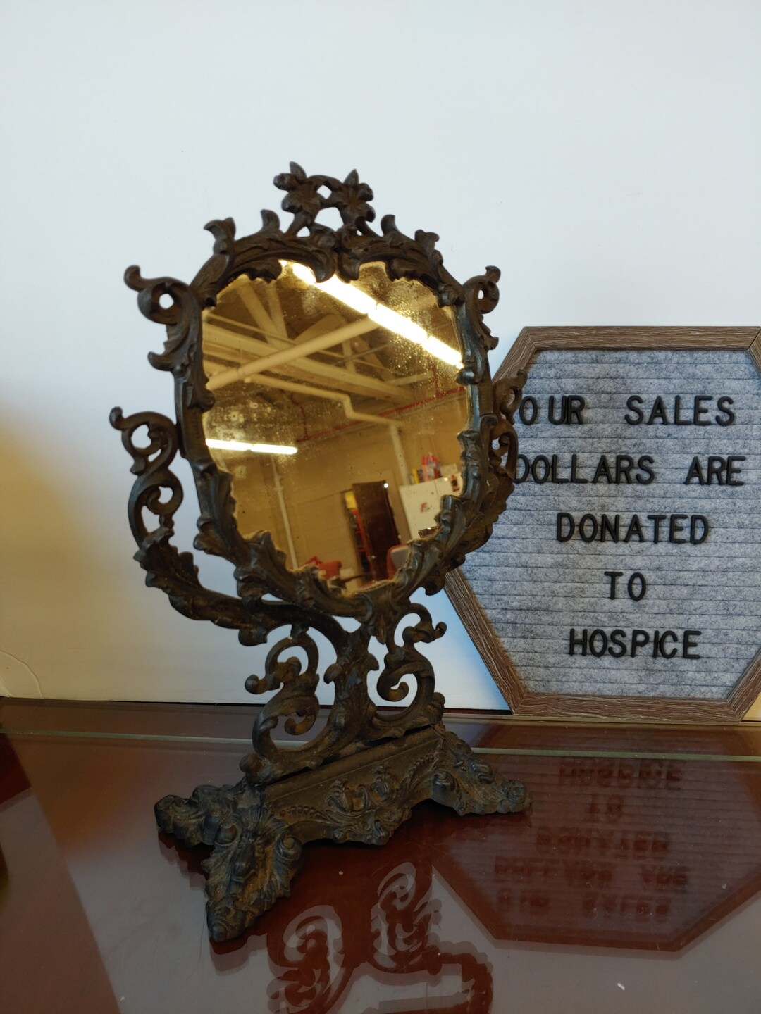 Vintage Ornate Black Cast Iron Vanity Table Top Mirror Tilts Etsy