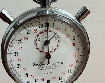 Vintage Hanhart Premier mechanical stopwatch. "Lever 7 Jewels Shockproof" model produced in Germany 1/10 SEC accuracy