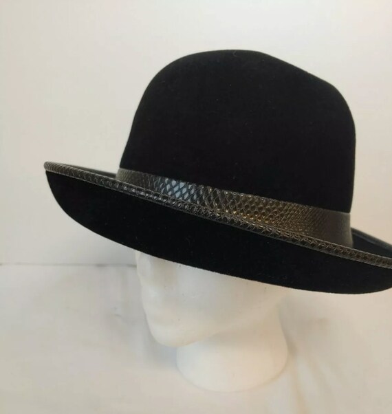 Vintage Woman's Felt Velour Black Hat Adolfo II ~… - image 3