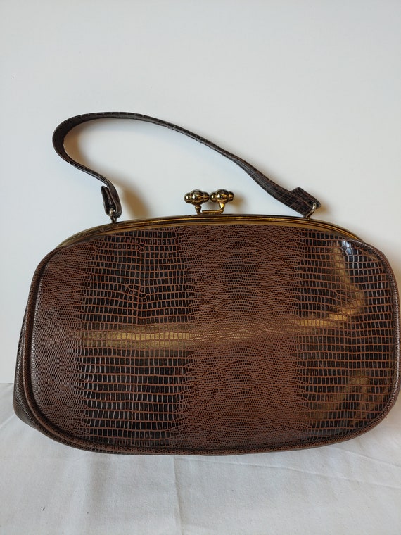 Vintage 50s Dover Brown Stamped Vinyl Handbag Purs