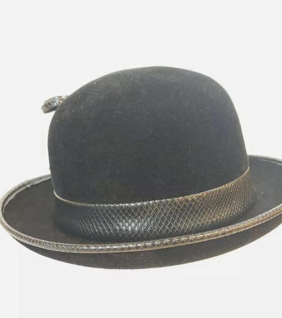 Vintage Woman's Felt Velour Black Hat Adolfo II ~… - image 6