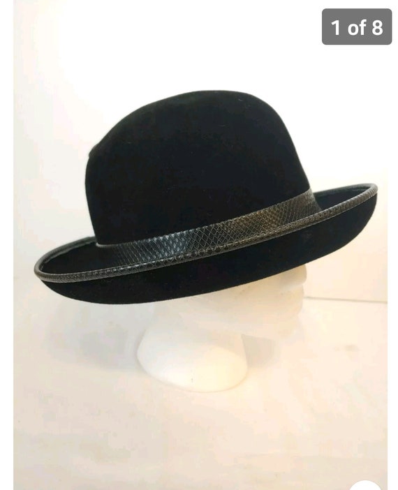 Vintage Woman's Felt Velour Black Hat Adolfo II ~… - image 1