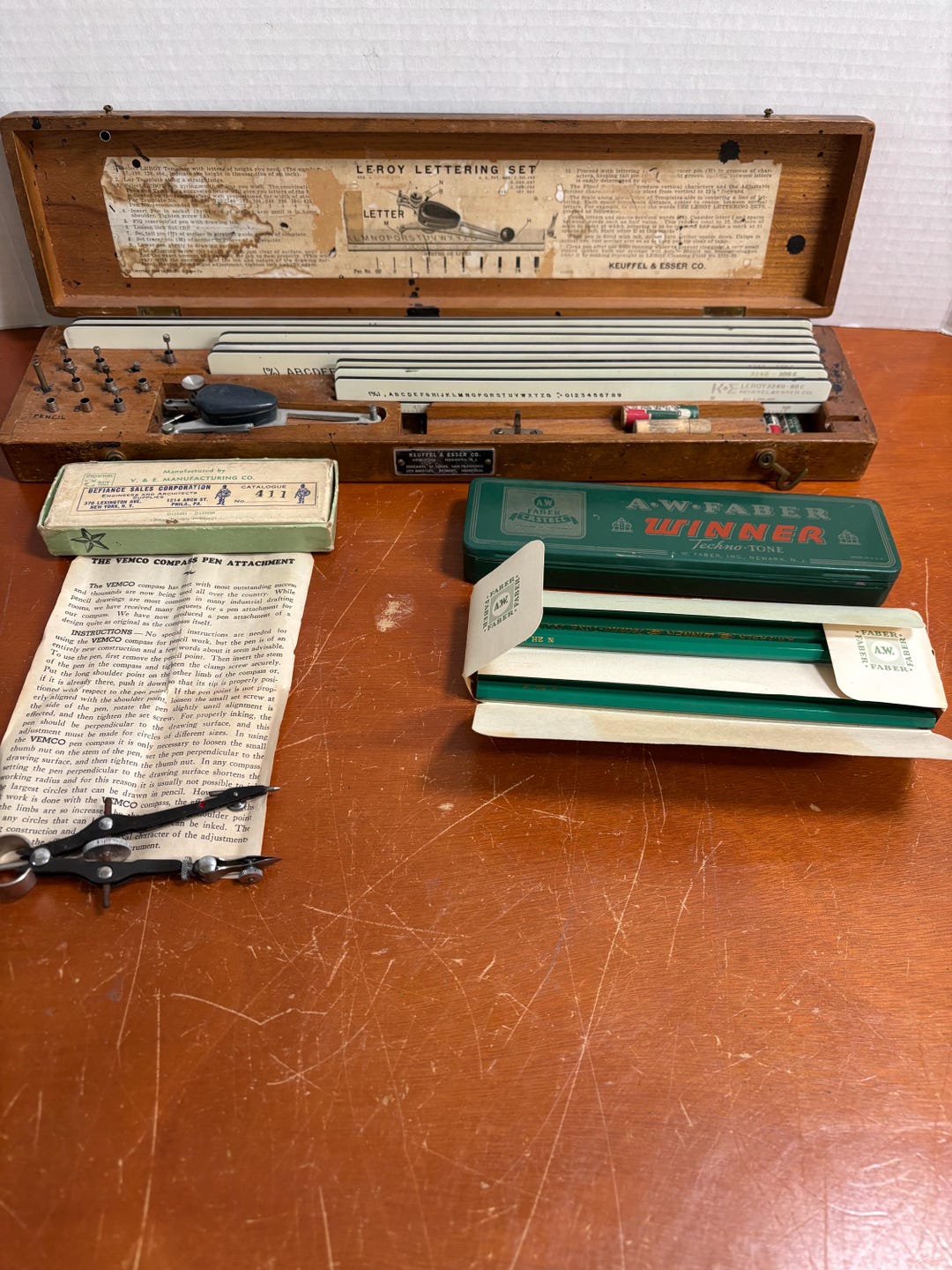Vintage Drafting Tools, Leroy Lettering Keuffel & Esser CO. USA W ...