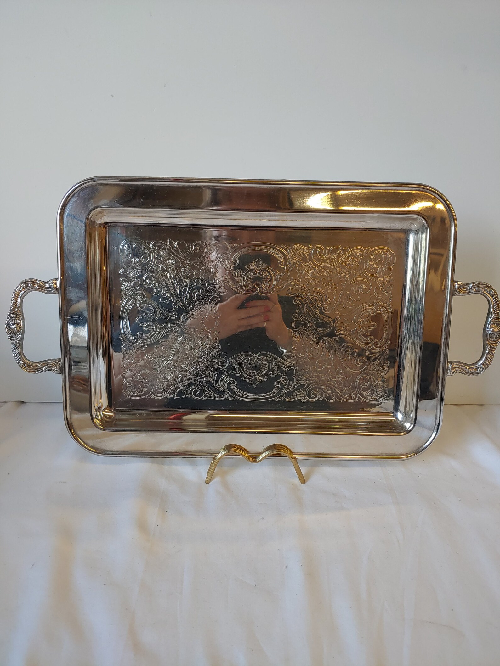 Vintage Silverplate Rectangle Footed Serving Tray With Handles Etsy
