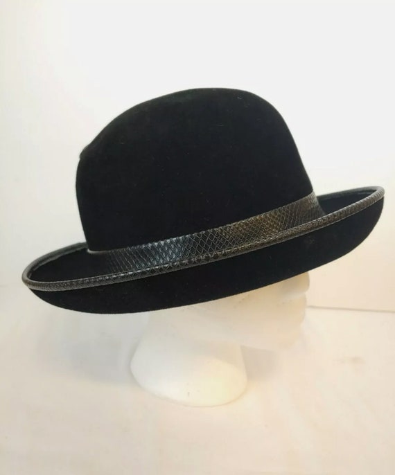 Vintage Woman's Felt Velour Black Hat Adolfo II ~… - image 8