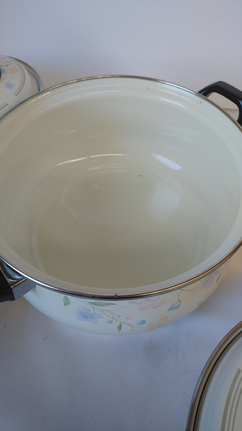 Vintage NEW Porcelain Enamel Cookware Set 7 Pc Dreamy Memory Etsy