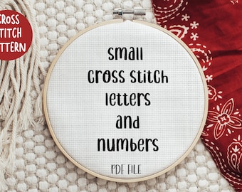 Small cross stitch, cross stitch font, alphabet cross stitch, Sample for embroidery of small letters and numbers PDF