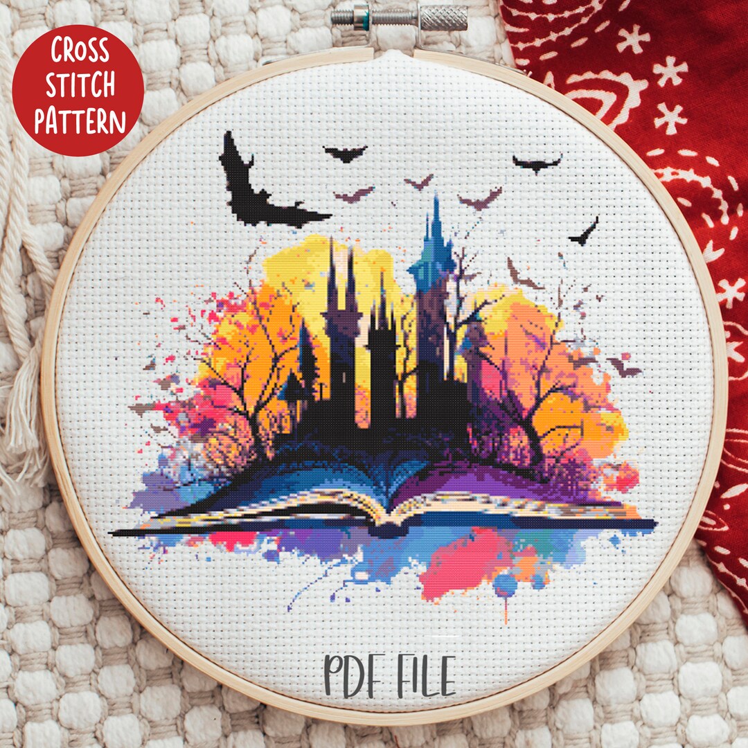 Magic Book Full Coverage Cross Stitch Pattern Old Castle and - Etsy