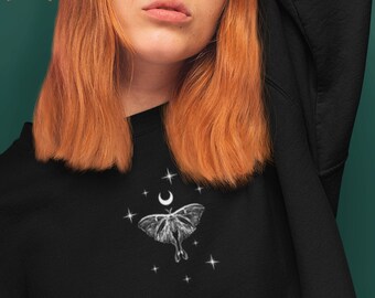 Luna Moth Aesthetic Sweatshirt Witchy Clothing Dark Academia Clothing Alt Clothing Globlincore Celestial Moth Magic Sweater Cottagecore