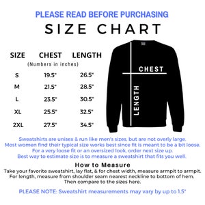 Peut inclure: Tableau des tailles pour sweat-shirts avec des mesures en pouces pour la poitrine et la longueur. Le tableau comprend les tailles S, M, L, XL et 2XL. Le tableau comprend &eacute;galement une illustration en noir et blanc d'un sweat-shirt avec les mots "Poitrine" et "Longueur" indiqu&eacute;s sur l'illustration.
