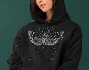 Celestial Moth Aesthetic Hoodie Cute Hoodie Trendy Hoodie Occult Hoodie Magic Sweater Cottagecore Sweater Fairycore Clothing Goblincore