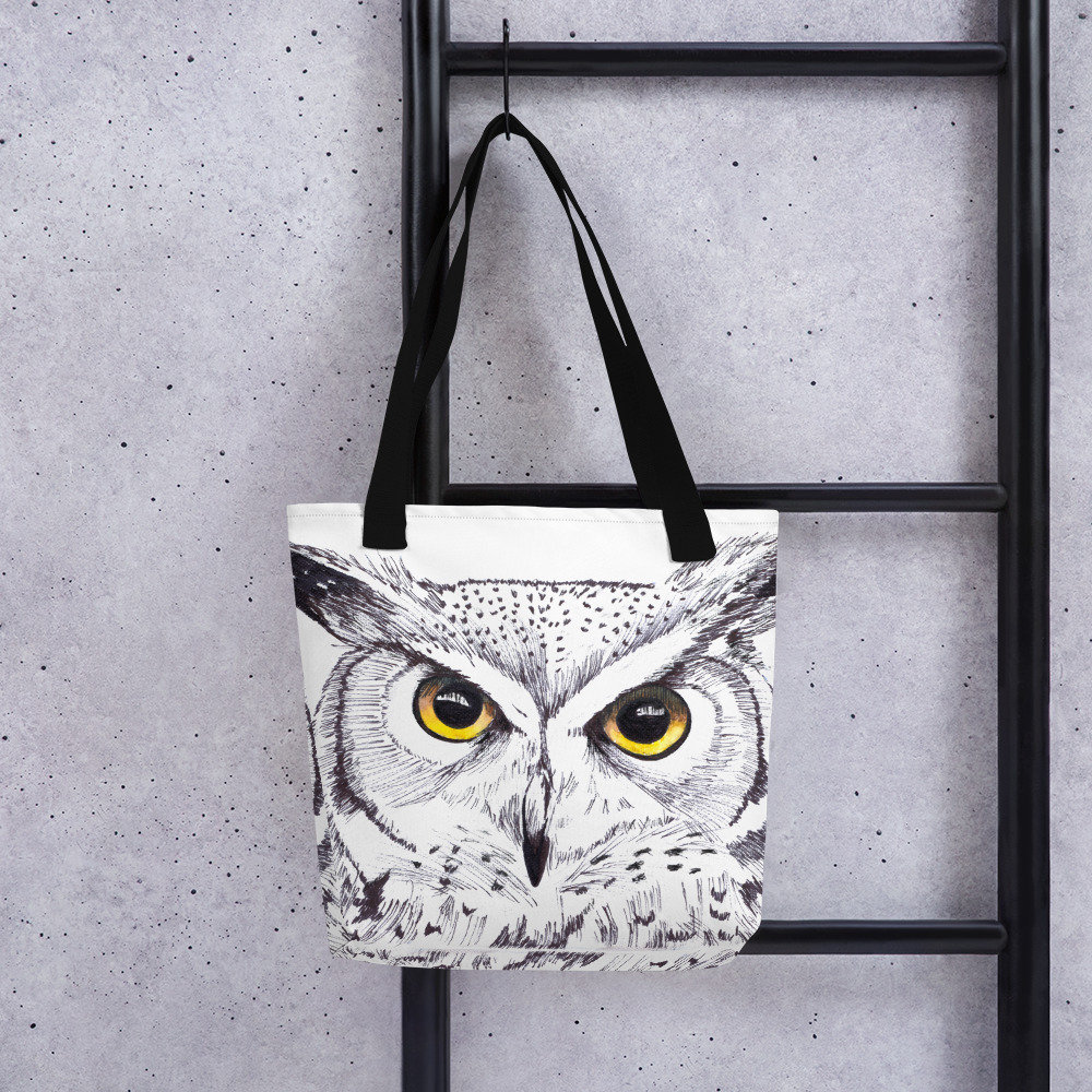 Owl Art Print Tote Bag, Polyester Fabric