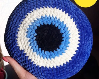Evil eye crochet pillow Nazar knit pillow Round crochet pillow Handmade plush pillow Evil eye toy Double sided pillow