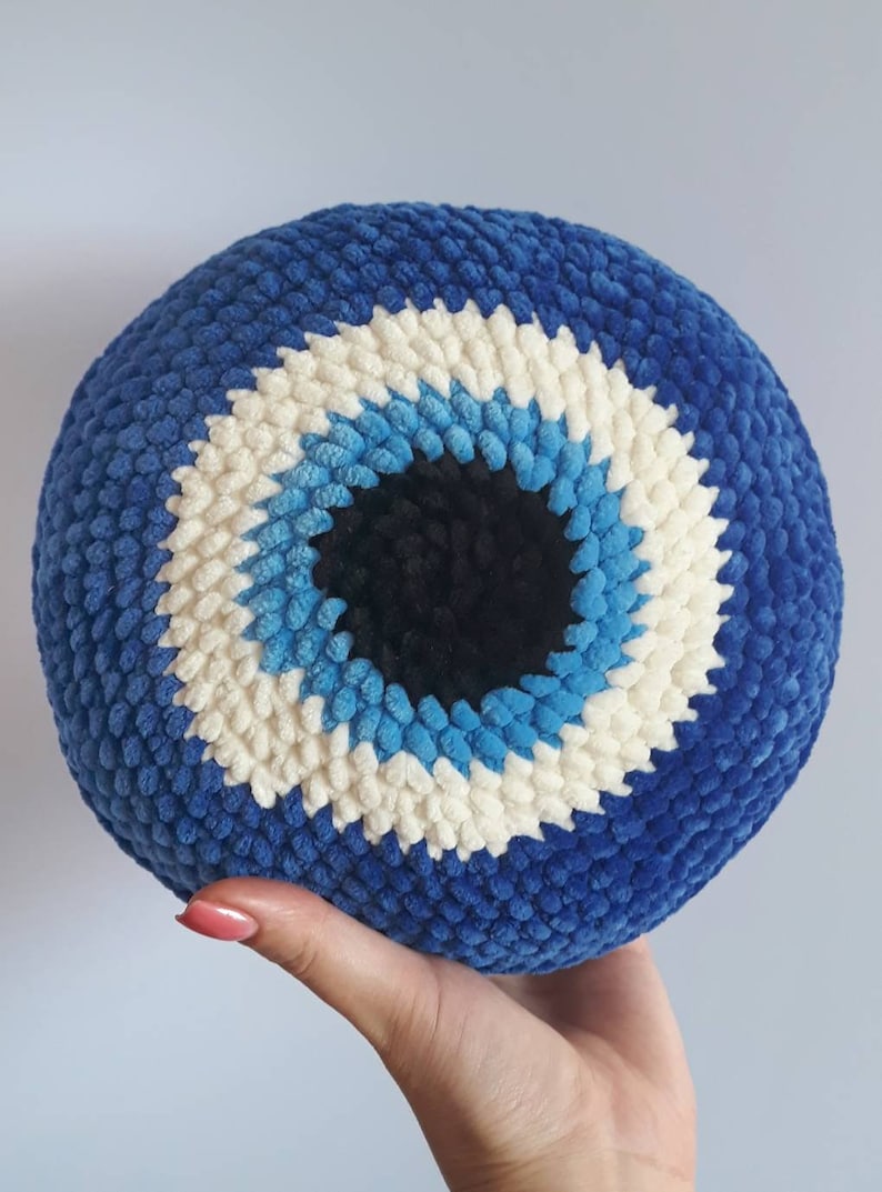 Evil Eye Crochet Pillow Nazar Knit Pillow Round Crochet Pillow Etsy
