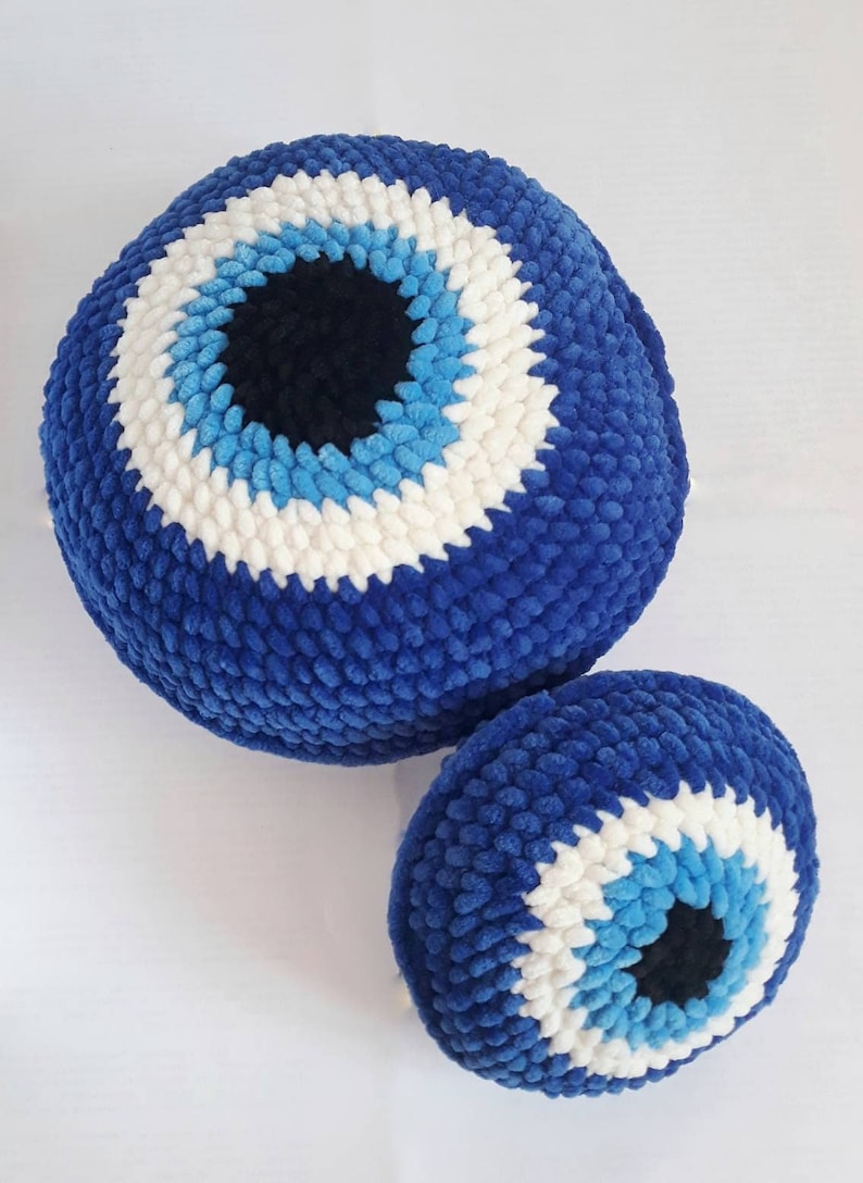 Evil Eye Crochet Pillow Nazar Knit Pillow Round Crochet Pillow Etsy