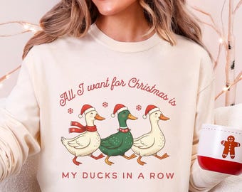Ducks in a Row Christmas Shirt, Comfort Colors Long Sleeve, Farm Animal Tee