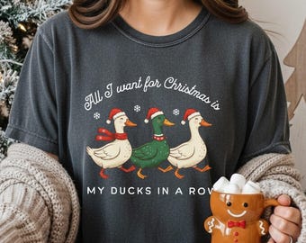 Ducks in a Row Christmas T-Shirt, Comfort Colors Holiday Farm Animal Tee