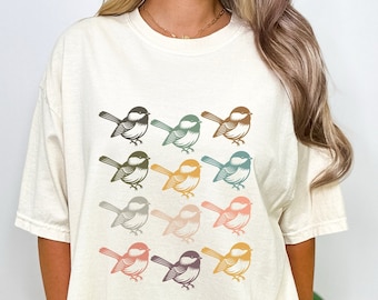 Chickadee Shirt, Bird T-shirt, Comfort Colors Nature Gift, Hiker Tshirt, Bird Watching Print on Demand Tee, Spring Clothing, Bird Silhouette