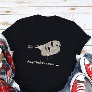 Hand Drawn Bird, Long-Tailed Tit T-Shirt, Bird Lover Gift, Kid core Ornithologist Tee