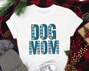 Dog Mom T-Shirt, Women Dog Walking shirt, Dog walker tshirt, Cute dog mom gift, Paw print letters, Beautiful gift for her, Dog Lover tee