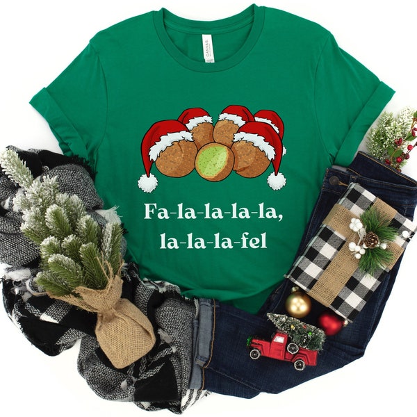 Vegetarian Christmas t-shirt, Funny Vegan Holiday Vibes shirt, Falafel in Santa hat tshirt, Plant based diet gift, Vegan Chef Present