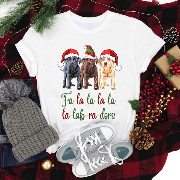 Cute Labrador Puppy Christmas t-shirt, Chocolate, Black, Yellow lab Mom Christmas gift, Funny Falalala song Holiday shirt, Santa hat dog tee