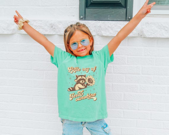 Little Ray of Feral Sunshine Youth Shirt, Retro Comfort Colors Kids Tee, Cute Raccoon Shirt