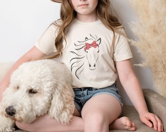 Girl's Horse Shirt: Bow Tee, Horseback Riding Gift