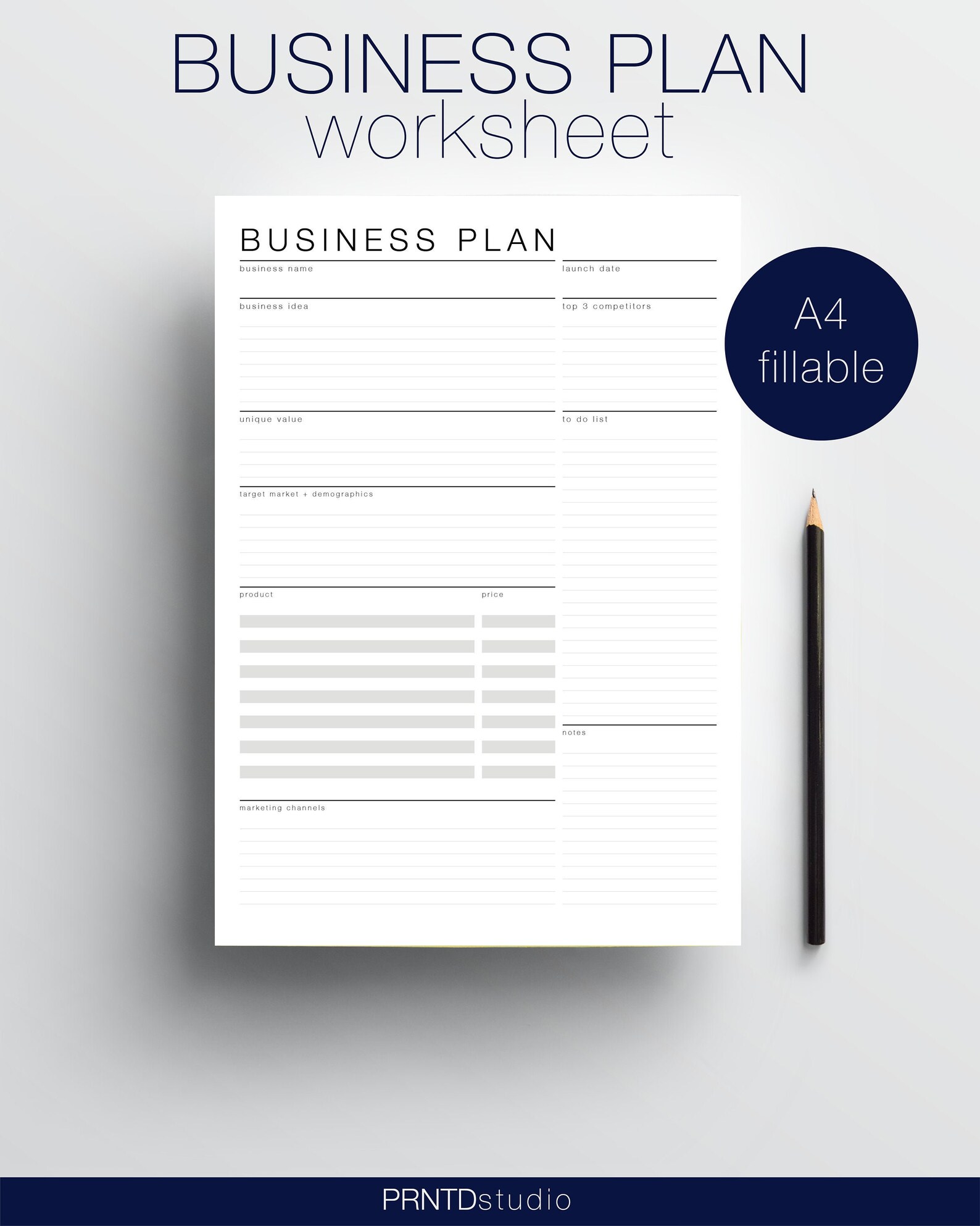 BUSINESS PLAN Worksheet Business Planner Side Hustle Small Etsy