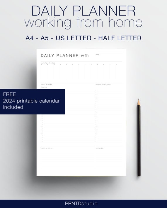 DAILY PLANNER Wfh Template: Minimalist Daily Planner One Page PDF Printable  A4 Letter A5 Half Letter Working From Home - Etsy