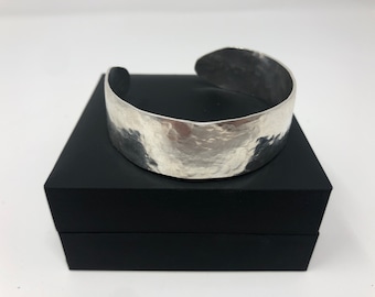 Hammered Sterling Silver Cuff Bangle, Textured Statement Jewellery, Anniversary Gift