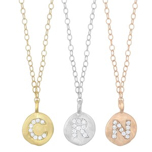 Custom Initial Letter Rose Gold Plated Chain Necklace - Disc Cubic Zirconia Sterling Silver Necklace For Women