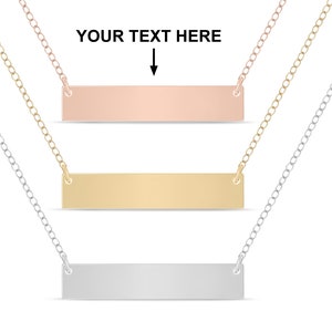 Custom Bar Rectangular Pendant Necklace, Personalized Gold Filled/Silver/Rose Gold Engraving Charm Necklace