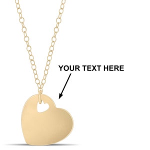 Customizable Dainty Heart Necklace, Personalized Engraving Gold Filled or Sterling Silver Hole Heart Necklace