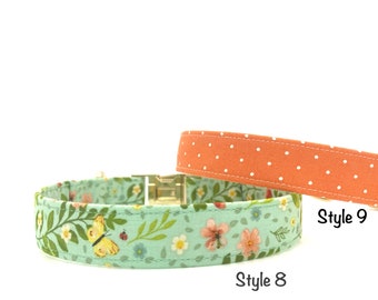 Floral Dog Collar Personalized, Custom Engraved High Quality ID Dog Collar, Peach Mint Dog Collar Spring and Summer