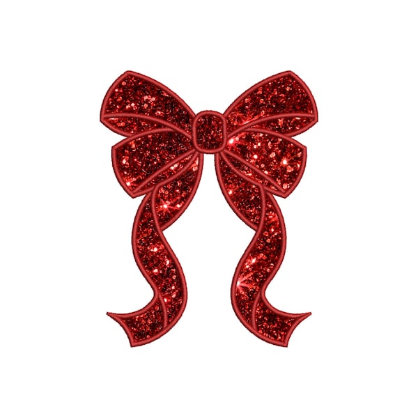 Side Bow Applique Embroidery Designs, Glitter Bow Applique, Christmas Embroidery Design File, Bow Applique, Motif Quilted, 7 Sizes