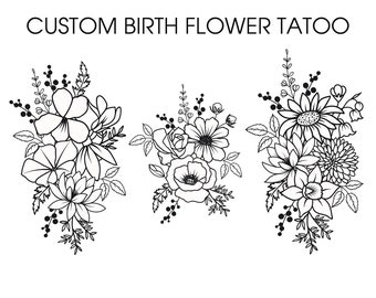 Custom Birth Month Flower, Birth Flower Custom tattoo, Family Bouquet Design, Custom Tattoo Design Commission, Birthday Flower Tattoo Design