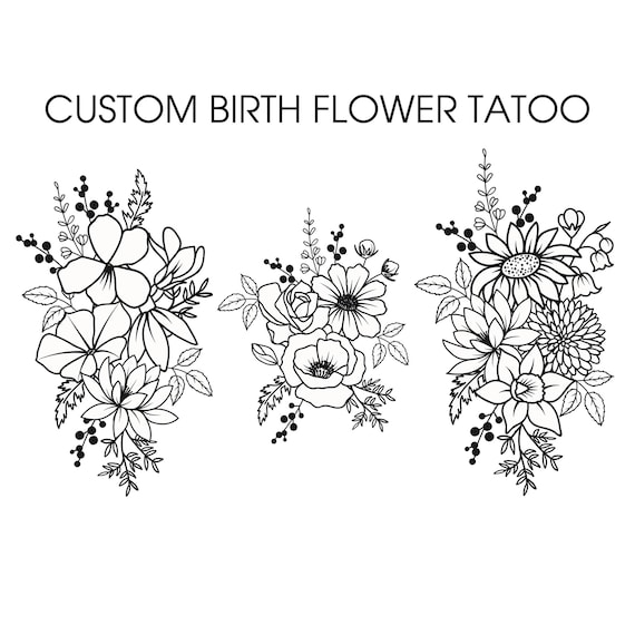 Custom Birth Month Flower, Birth Flower Custom tattoo, Family Bouquet Design, Custom Tattoo Design Commission, Birthday Flower Tattoo Design