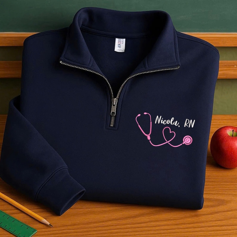 Custom Nurse Quarter Zip, Nurse Pullover, Graduation Gift for Nurse, Gift for Nurse, RN sweatshirt, Gift for New Grad, MADE in USA image 1