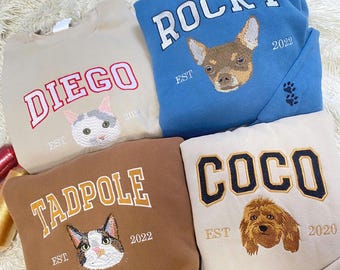 Pet Embroidered Sweatshirt, Embroidered Dog Hoodie, Custom Dog Face Embroidered Sweatshirt From Photo, Pet Lovers Gift, Gift For Mom