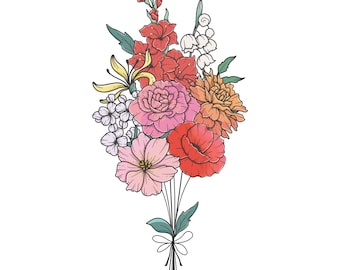 Custom Birth Flower Bouquet Tattoo Birth Month Flower Tattoo Family Custom Tattoo Grandma Garden Personalized Tattoo Design Digital Download
