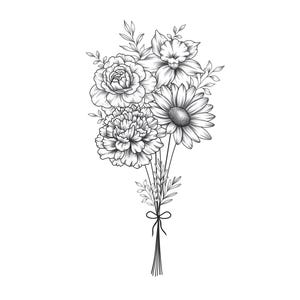 Personalized Birth Month Flowers Cusstom Birth Flower Bouquet Family Birth Month Tattoo Design, Flower Bouquet Print Floral Tattoo Design