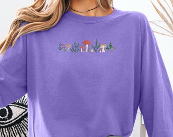 Embroidered Mushroom Comfort Colors Shirt: Cottagecore Vintage Tee