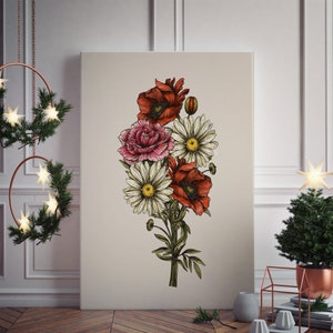 Personalized Birth Flower Family Bouquet Custom Digital Print Christmas Gift Antique Home Art Floral Family Portrait DIGITAL DOWNLOAD