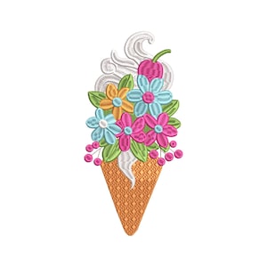 Eiscreme Eistüte Stickdatei, Sommer Stickdatei, Eiscreme Stickdatei, 3D Stickdatei, 3D Stickdatei