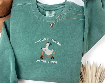 Silly Goose Sweatshirt Embroidered Goose Halloween Sweatshirt Silly Goose Crewneck Sweatshirt Spooky Goose Funny Comfort Colors MADE IN USA