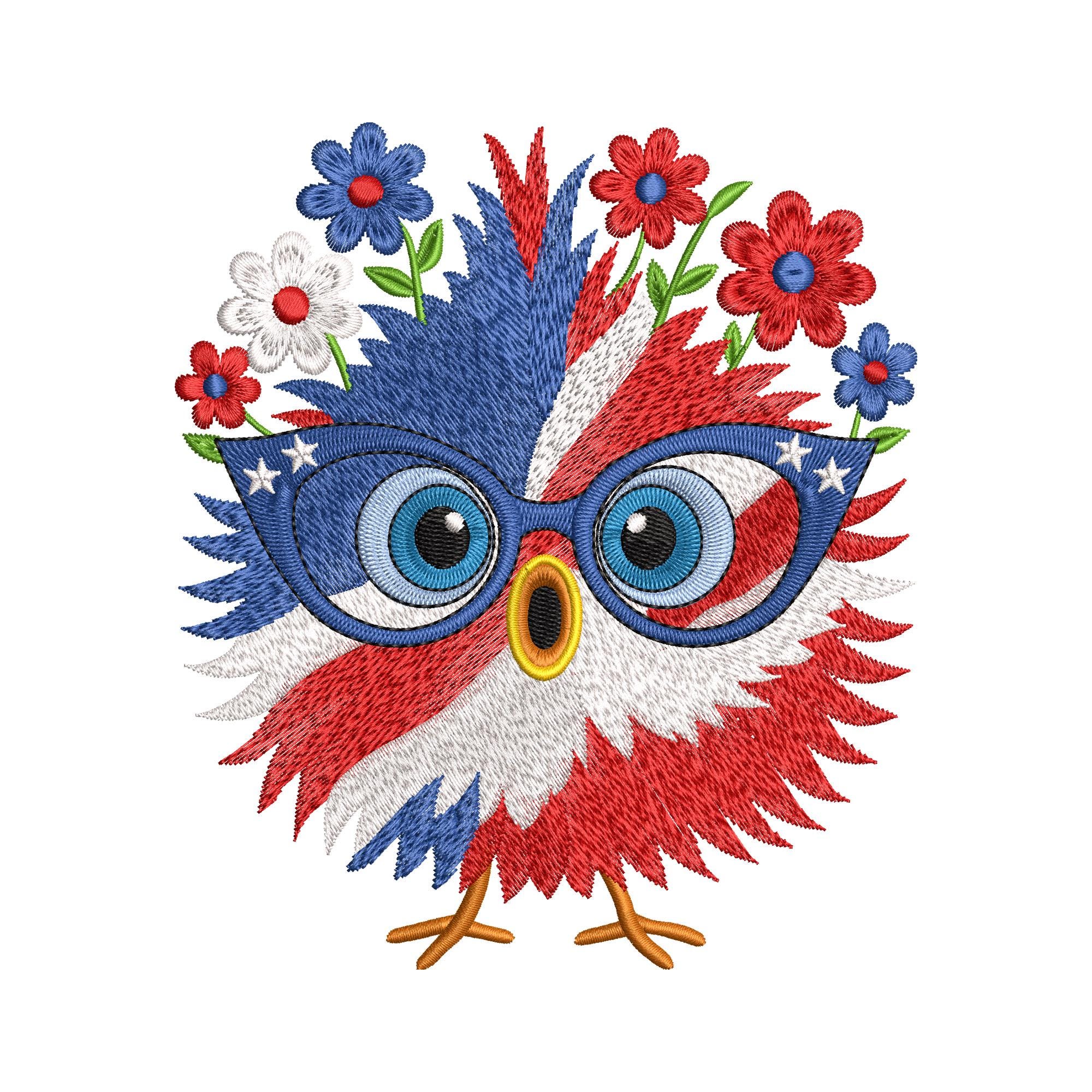 Funny Chicken Embroidery Design Patriotic Floral Chicken Embroidery Design, 4th of July Chicken Stitch, Funny USA Baby Embroidery