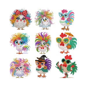 9 Funny Crazy Chicken Embroidery Design Bundle 9 Floral Chicken Machine Embroidery File, Cute Chicken Machine Embroidery, Instant Download