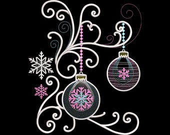 The Magic Of Christmas, Xmas Snowflake and Ball Machine Embroidery Designs, Instant Download