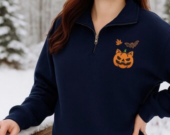 Halloween Pumpkin Sweatshirt Embroidered Cute Halloween Quarter